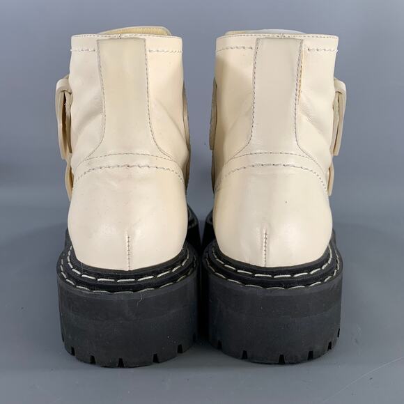 PROENZA SCHOULER Size 9 Cream Black Leather Calf Buckle Boots - Picture 3 of 10